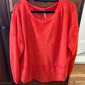 Free People Not Cold in this Floral Knit Top Coral, size Large